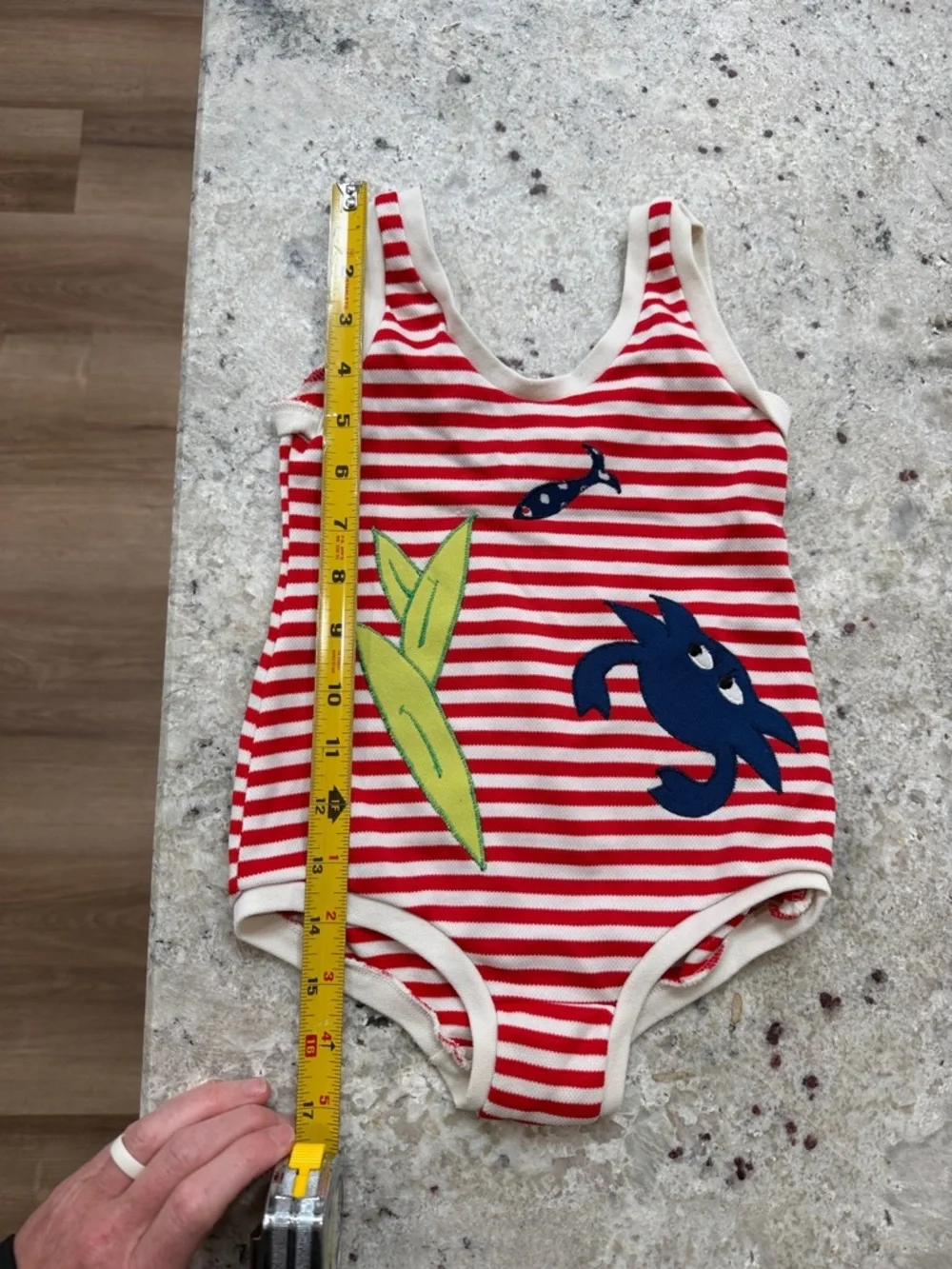 Rare Vintage 1960s Girls Swimsuit Red Striped Sea Creatures One Piece Size 6